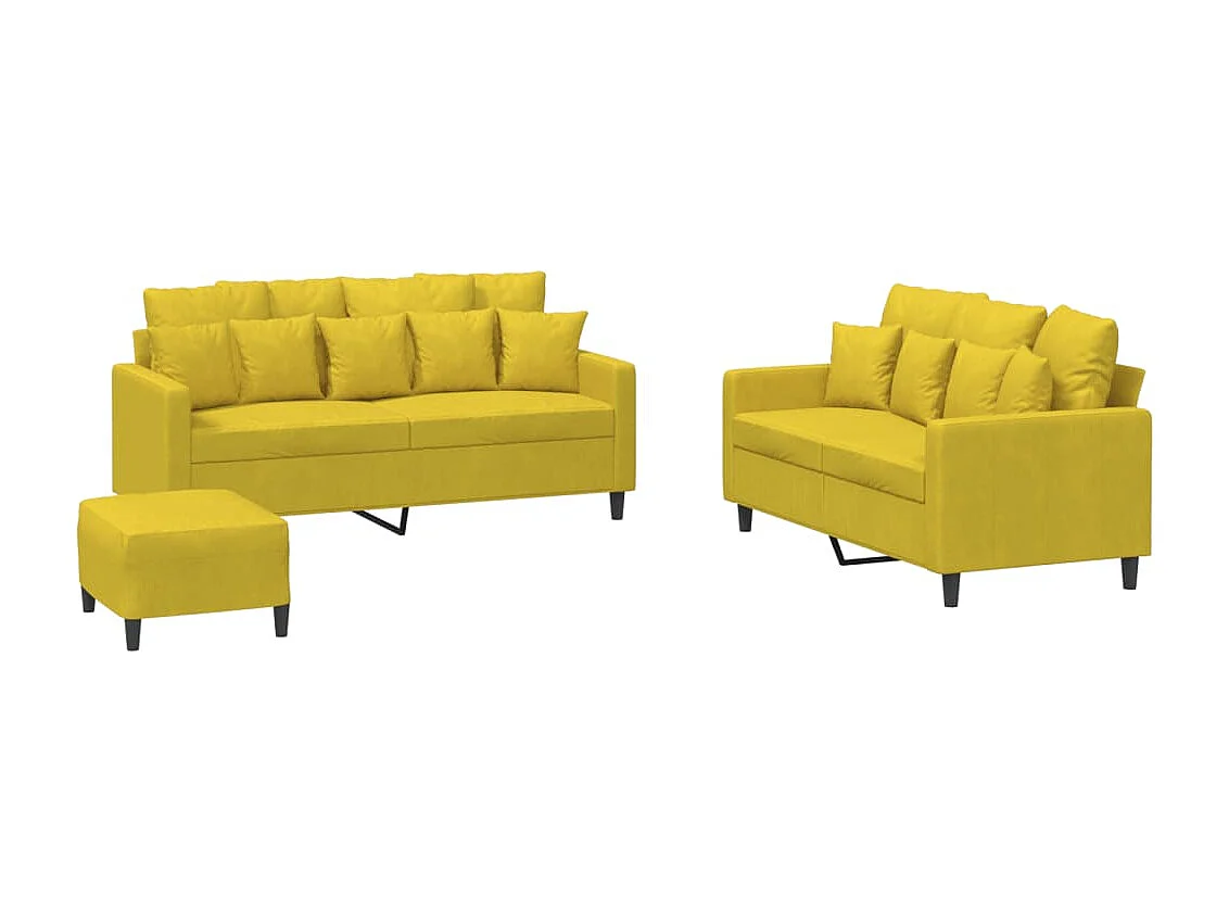 3 peças conjunto de sofás com almofadões veludo amarelo