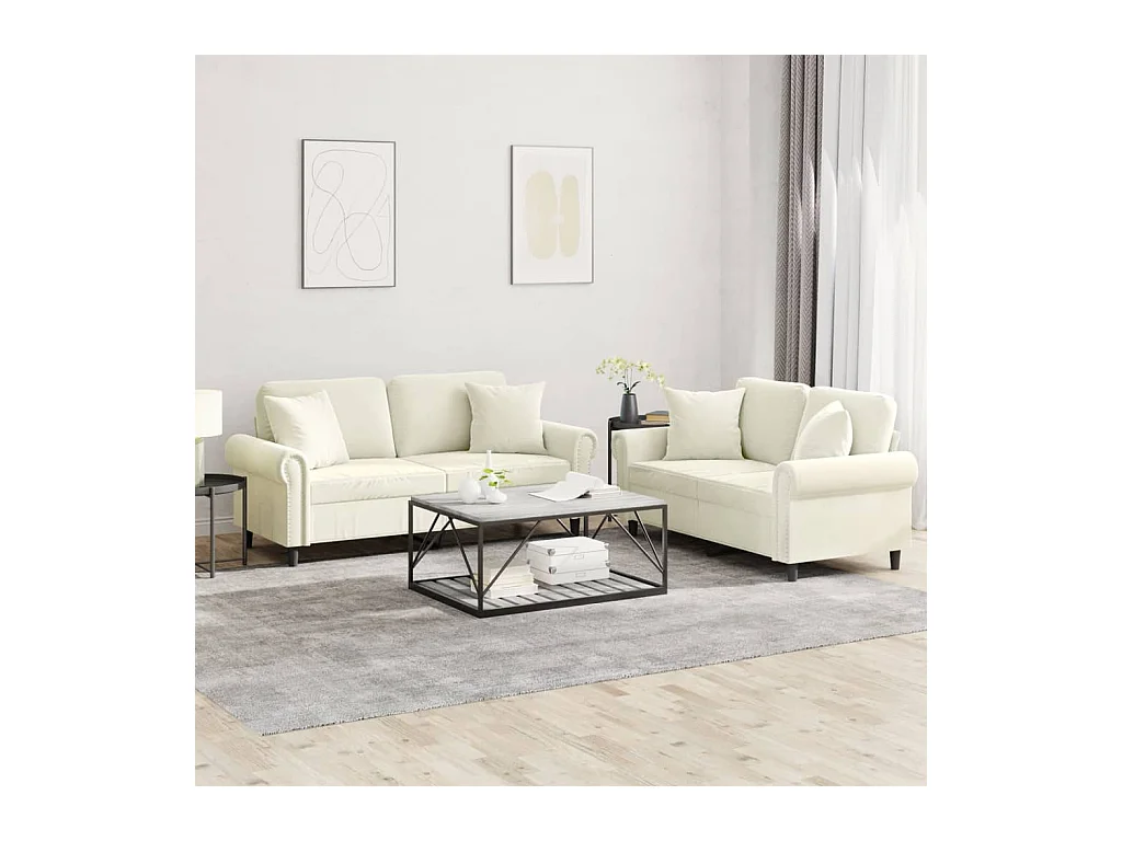 Juego de sofás con cojines 2 piezas terciopelo crema