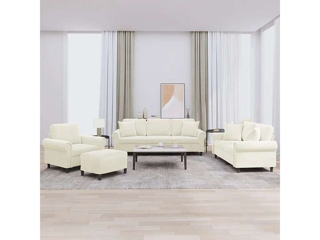 Ensemble de canapés 4 pièces avec coussins crème velours