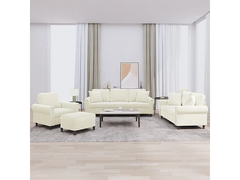 Ensemble de canapés 4 pièces avec coussins crème velours