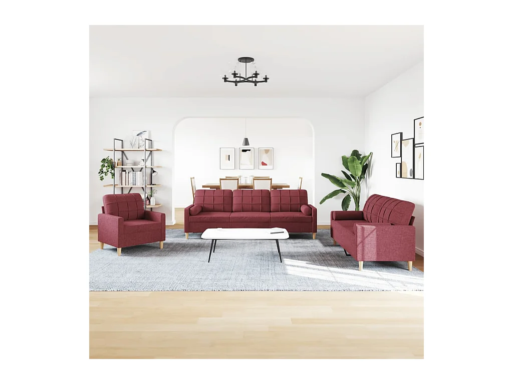 Juego de sofás con cojines 3 piezas tela rojo tinto