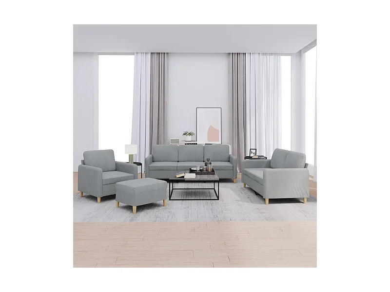 4 peças conjunto de sofás com almofadões tecido cinzento-claro