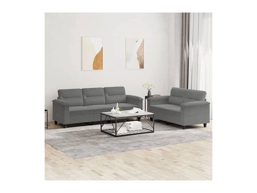 Ensemble de canapés 2 pièces coussins gris foncé tissu microfibre