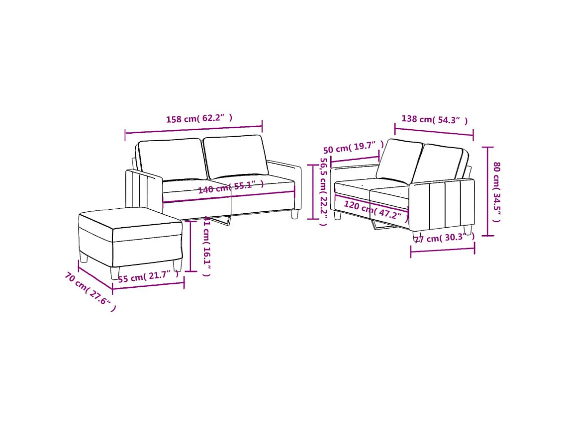 Ensemble de canapés 3 pièces avec coussins Gris foncé Tissu