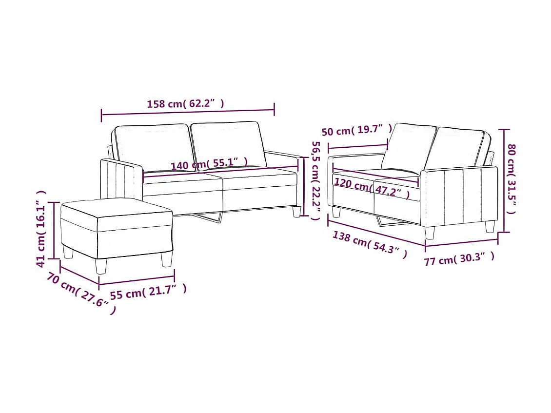 Ensemble de canapés 3 pièces avec coussins Marron Velours