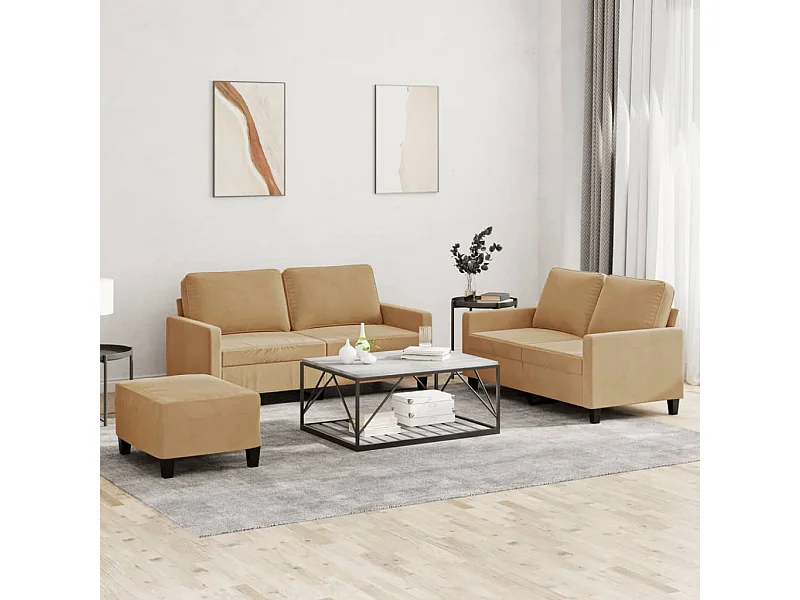 3-delige Loungeset met kussens fluweel bruin