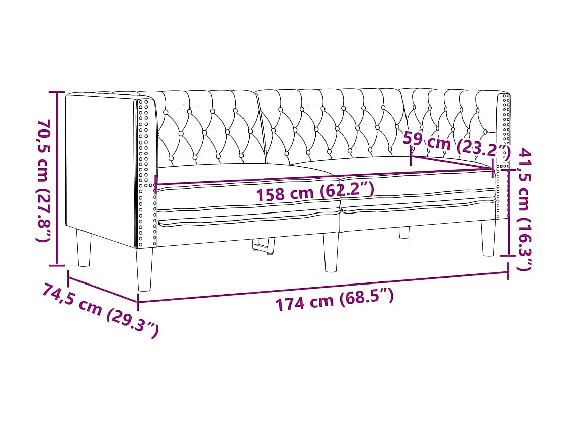 Ensemble de canapé Chesterfield 3 pièces crème similicuir
