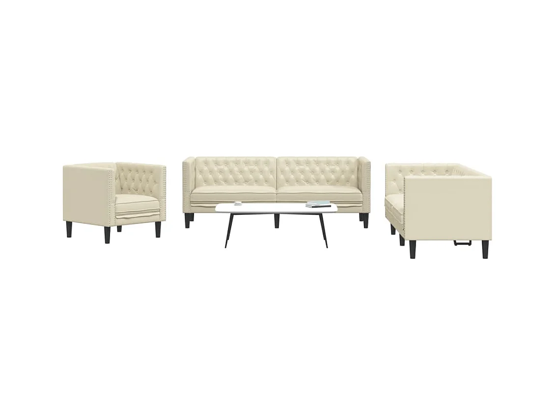 Ensemble de canapé Chesterfield 3 pièces crème similicuir
