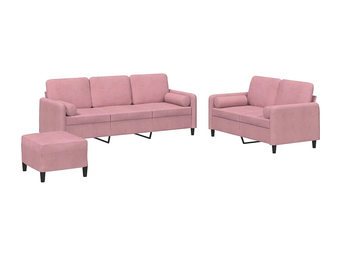 3-delige Loungeset met kussens fluweel roze