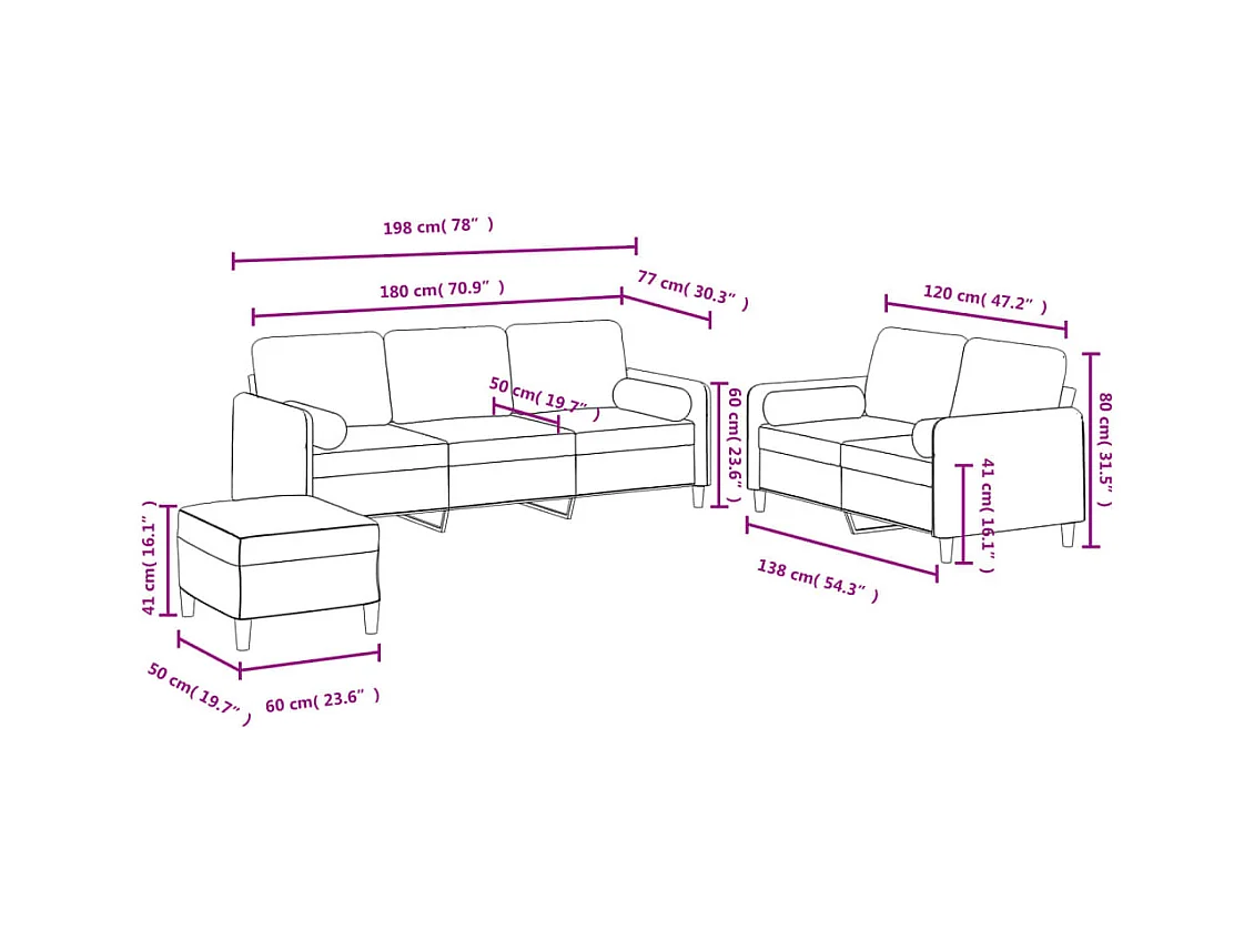 Ensemble de canapés 3 pièces avec coussins rose velours