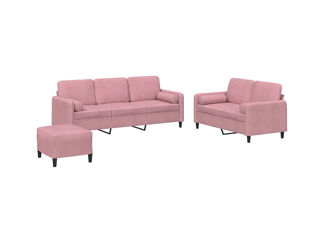 Ensemble de canapés 3 pièces avec coussins rose velours