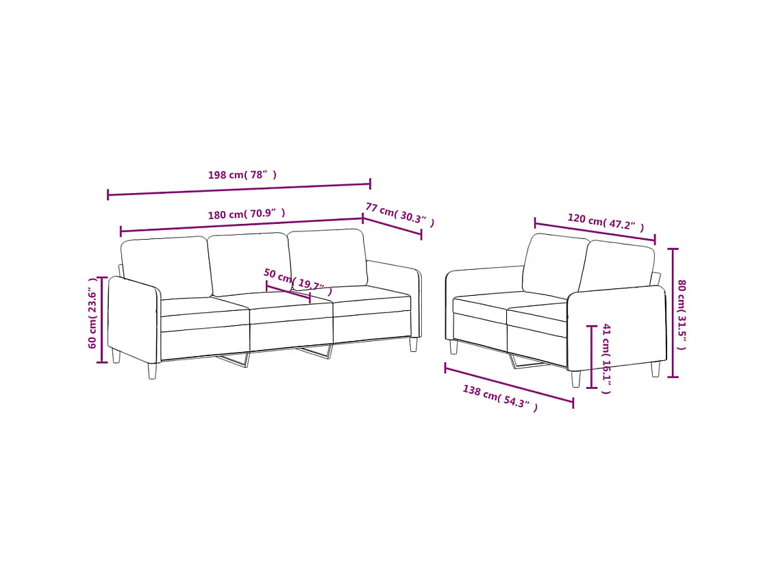 Ensemble de canapés 2 pièces rouge bordeaux velours