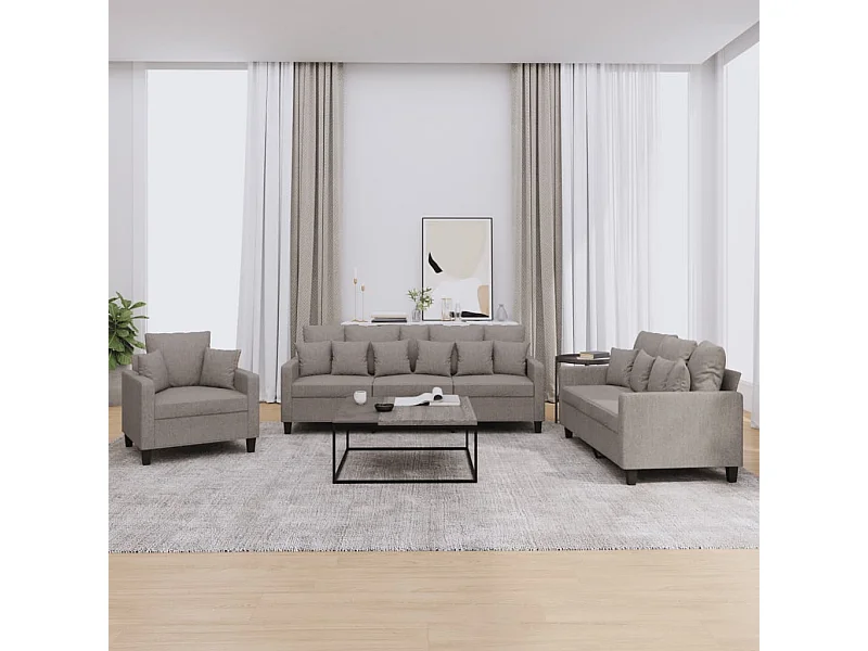 Juego de sofás con cojines 3 piezas tela gris taupe