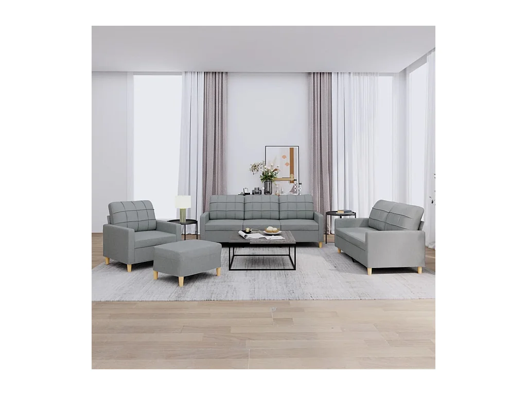 Ensemble de canapés 4 pièces avec coussins Gris clair Tissu