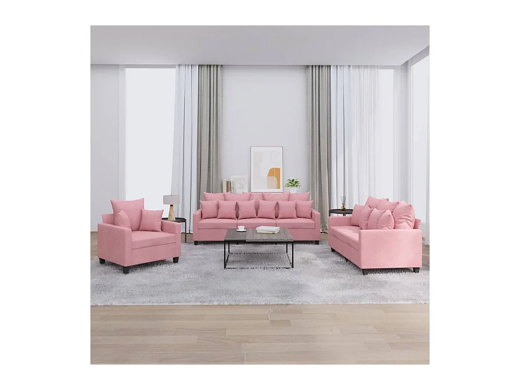 Ensemble de canapés 3 pièces avec coussins Rose Velours