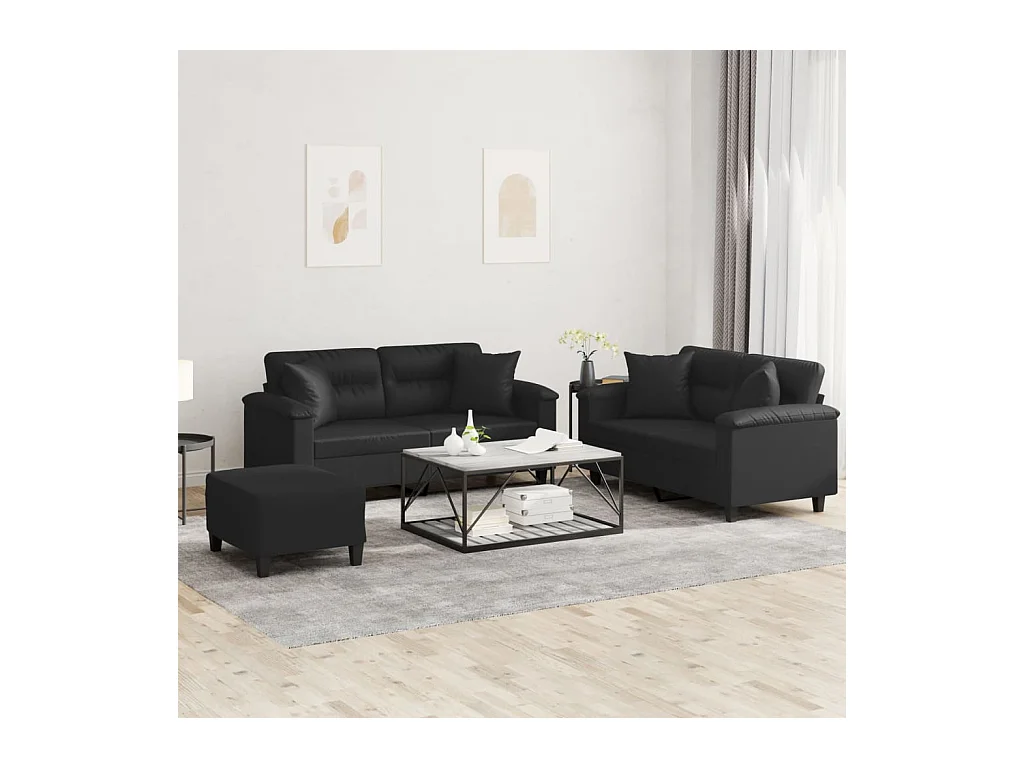 Ensemble de canapés 3 pièces avec coussins noir similicuir