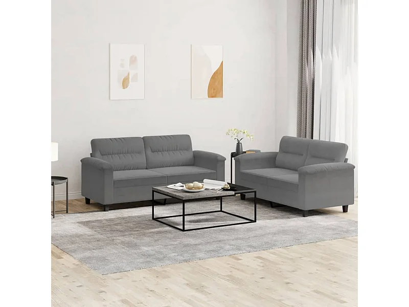 Ensemble de canapés 2 pièces coussins gris foncé tissu microfibre