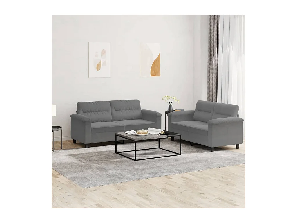 Ensemble de canapés 2 pièces coussins gris foncé tissu microfibre