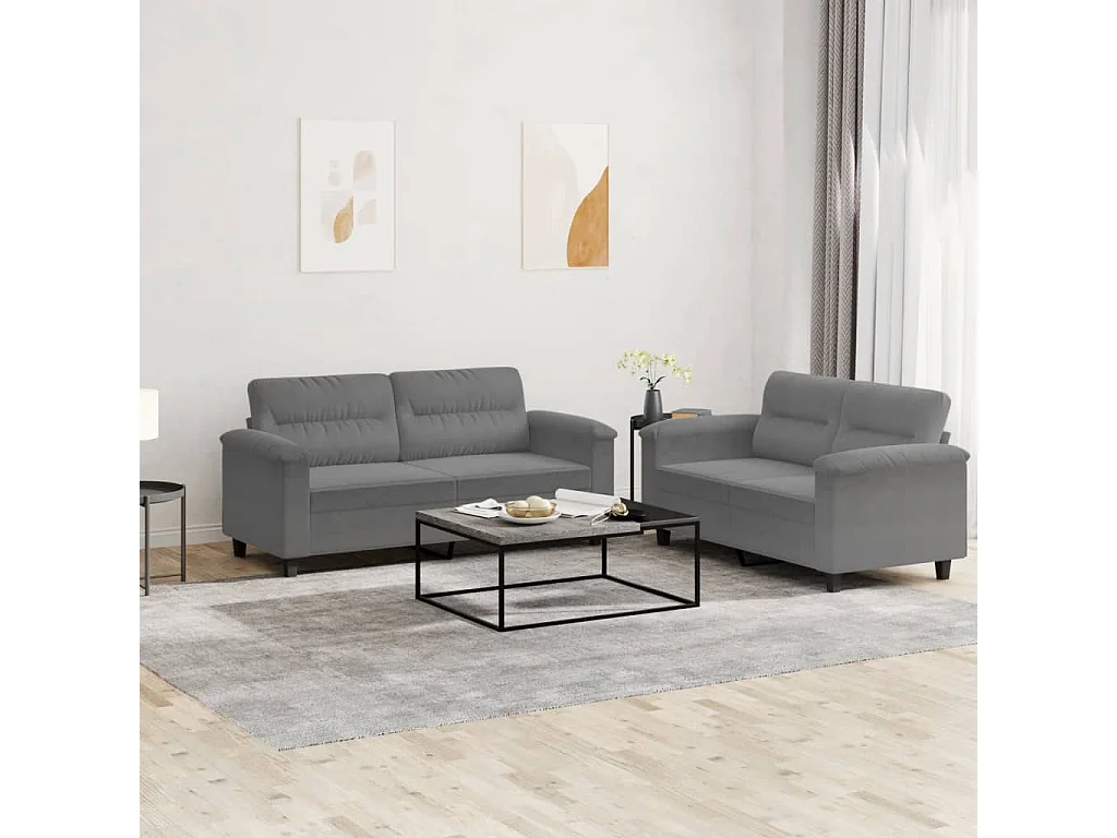 Ensemble de canapés 2 pièces coussins gris foncé tissu microfibre