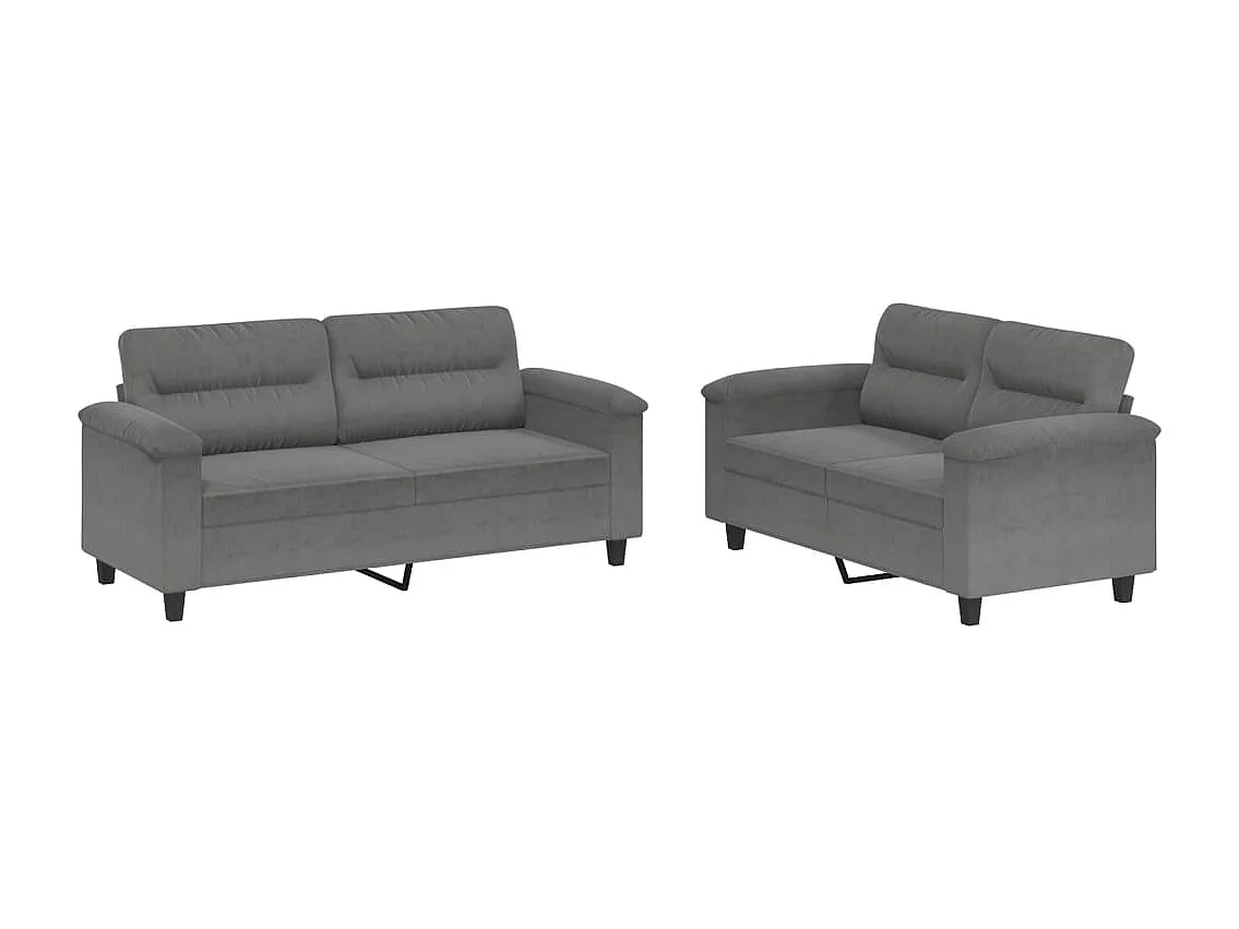 Ensemble de canapés 2 pièces coussins gris foncé tissu microfibre