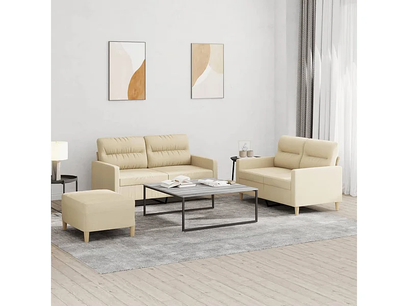 3 peças conjunto de sofás com almofadões tecido cor creme