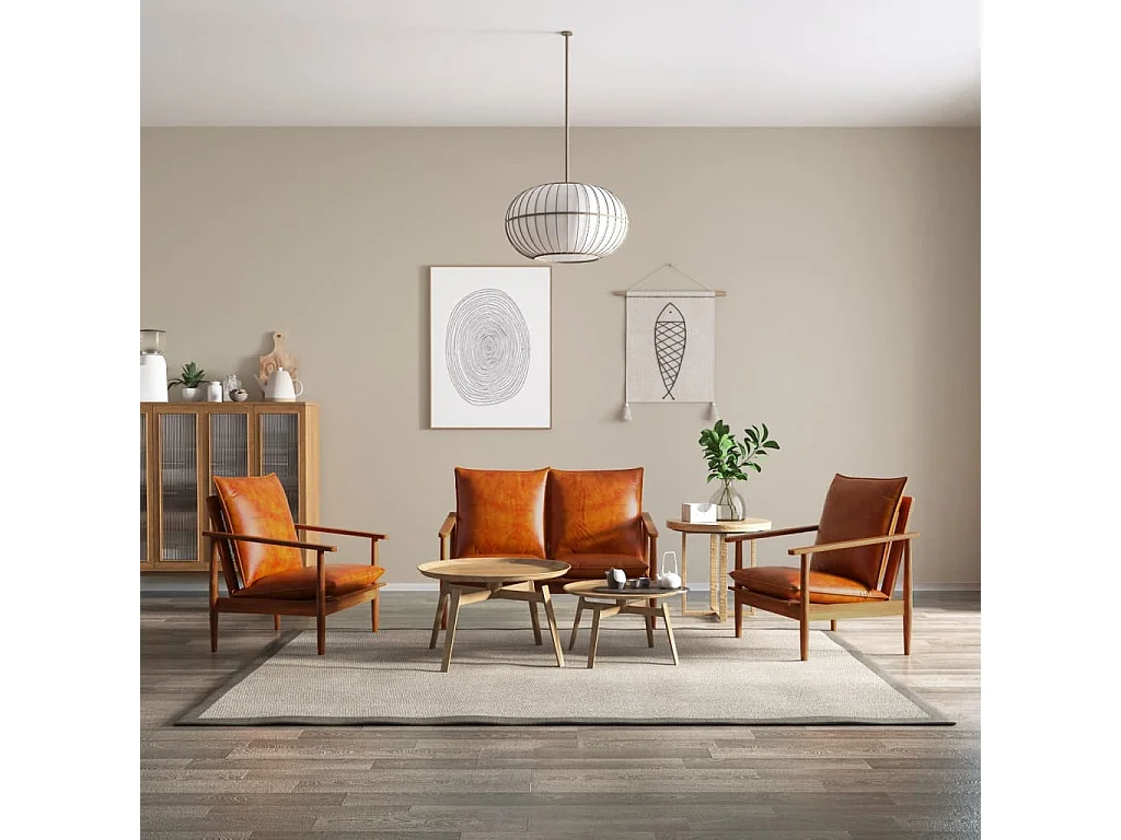 Ensemble de canapés 3 pièces Cuir véritable Bois massif d'acacia