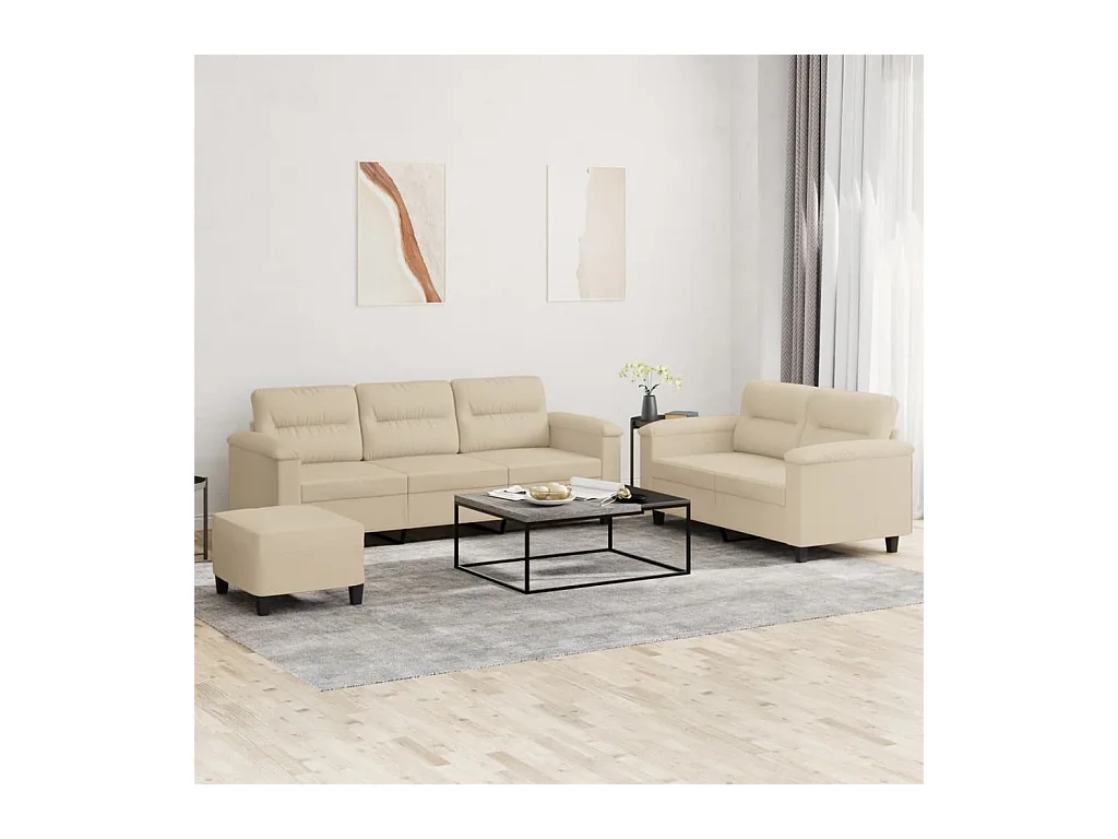Ensemble de canapés 3 pièces avec coussins crème tissu microfibre