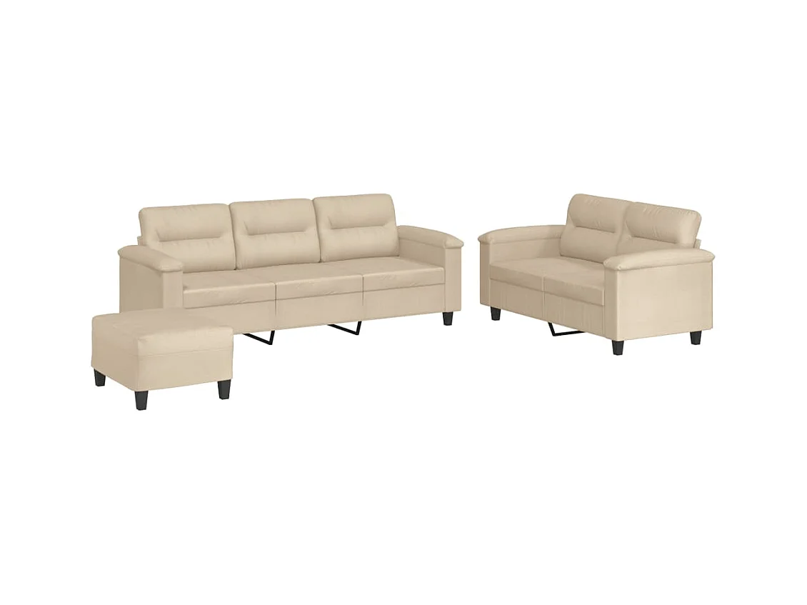 Ensemble de canapés 3 pièces avec coussins crème tissu microfibre