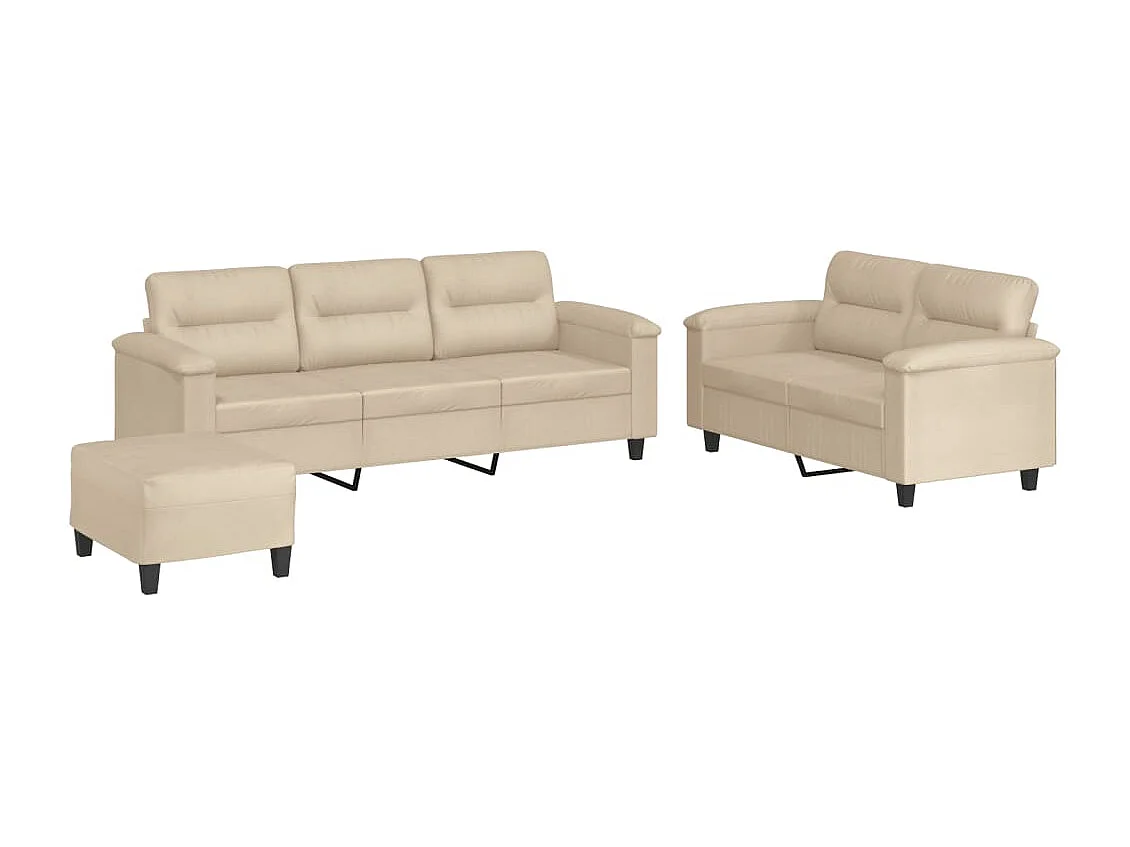 Ensemble de canapés 3 pièces avec coussins crème tissu microfibre