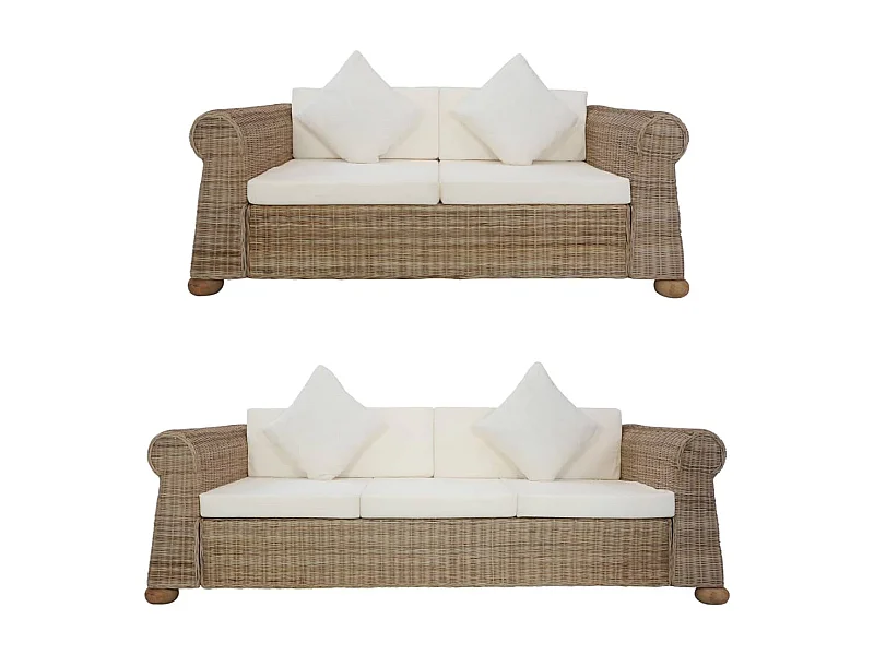2 peças conjunto de sofás com almofadões vime natural