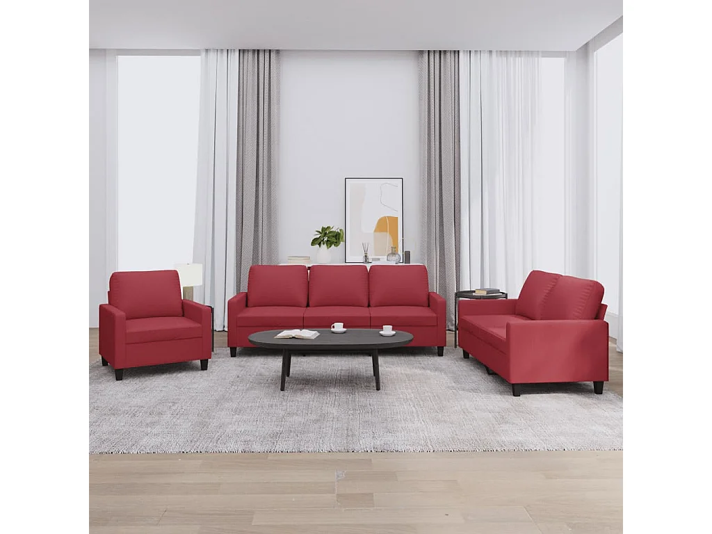 3-delige Loungeset met kussens kunstleer wijnrood