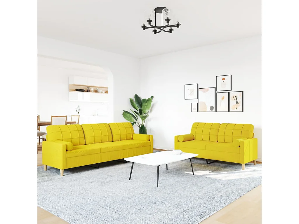 Ensemble de canapés 2 pièces coussins décoratifs jaune clair tissu