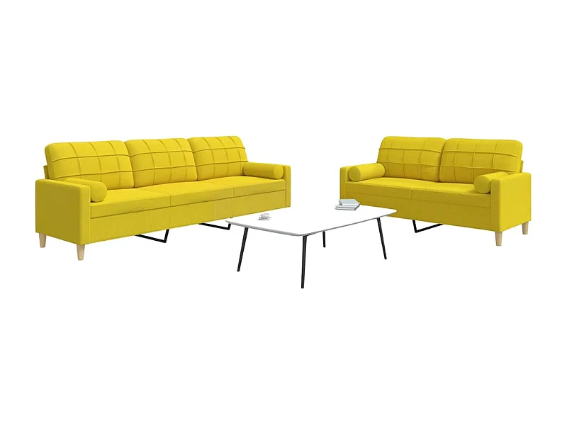 Ensemble de canapés 2 pièces coussins décoratifs jaune clair tissu