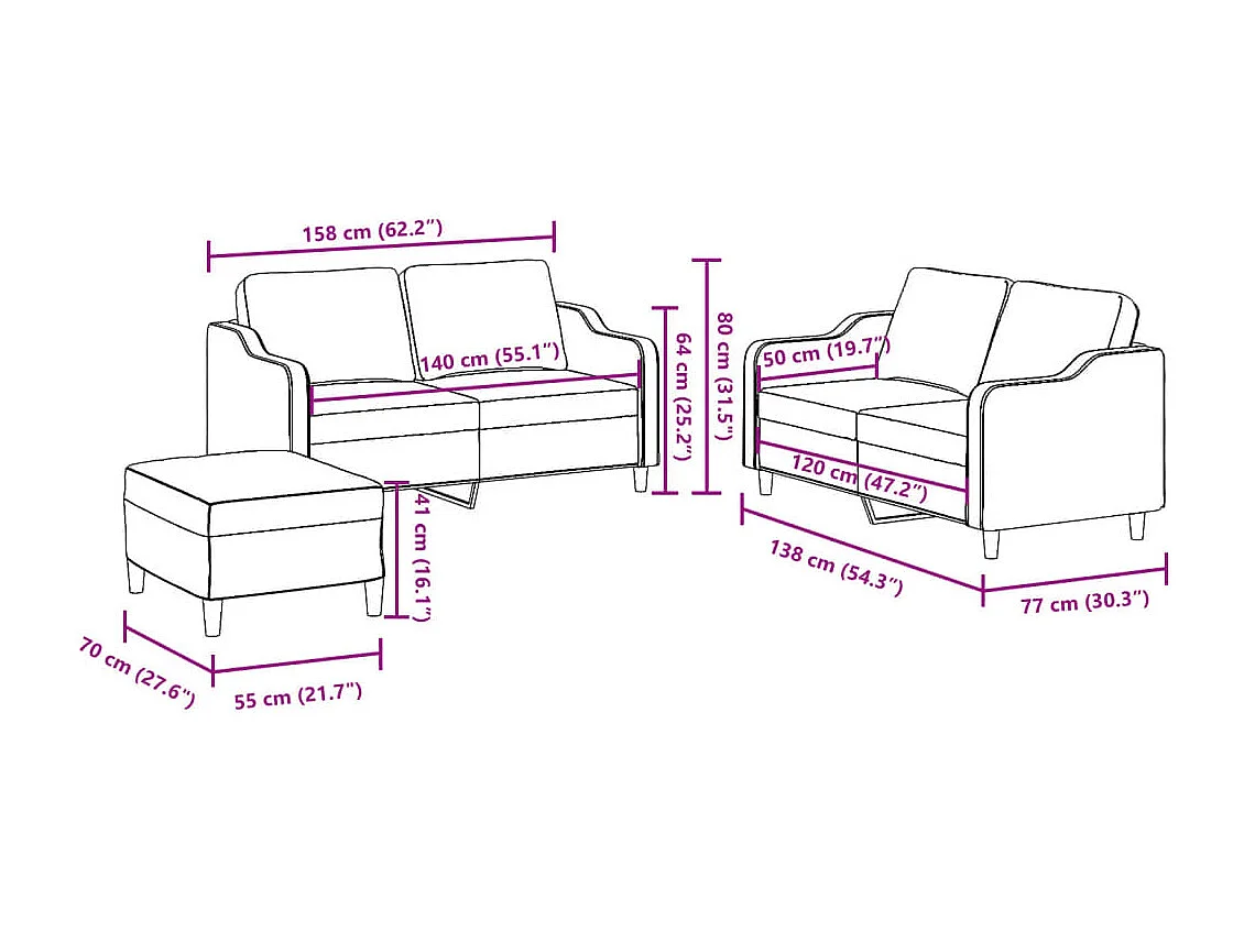 3-delige Loungeset met kussens stof wijnrood