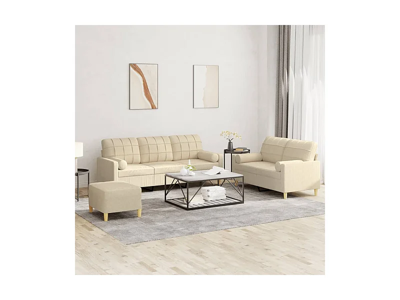Juego de sofás con cojines 3 piezas tela crema