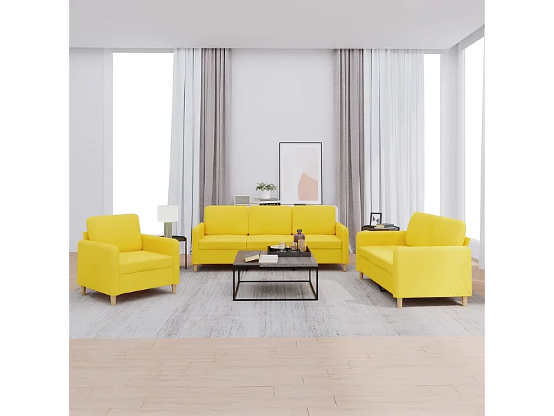 Ensemble de canapés 3 pièces avec coussins Jaune clair Tissu