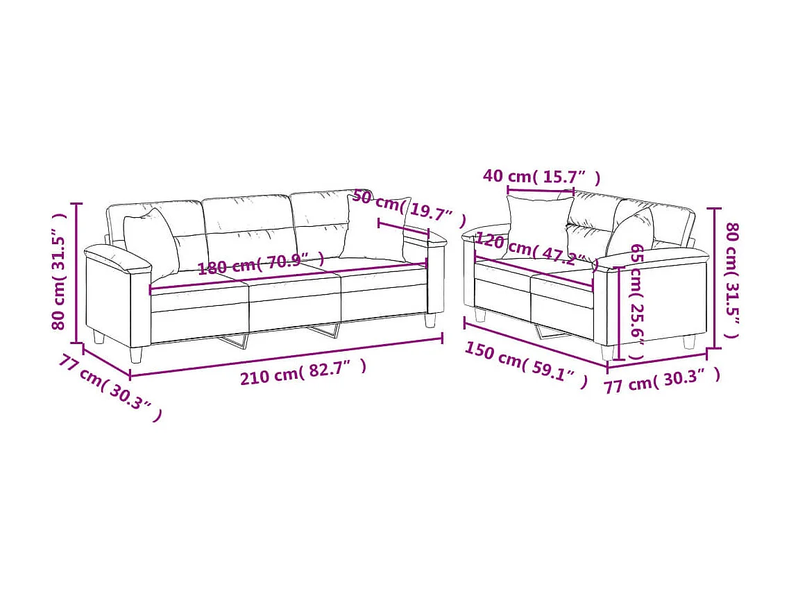 2-delige Loungeset met kussens microvezelstof zwart