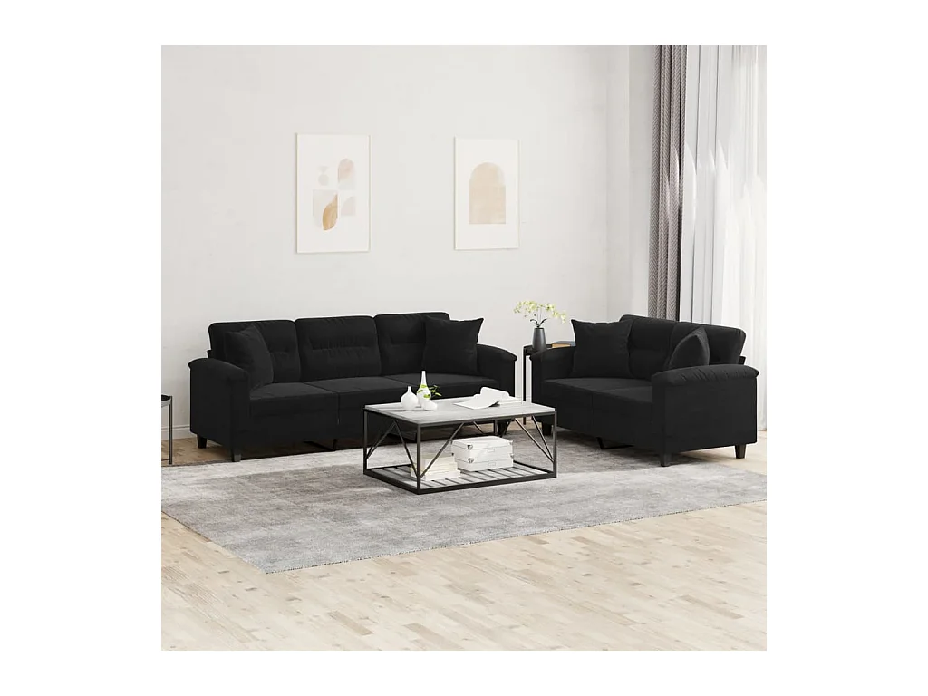 Ensemble de canapés 2 pièces avec coussins Noir Tissu microfibre