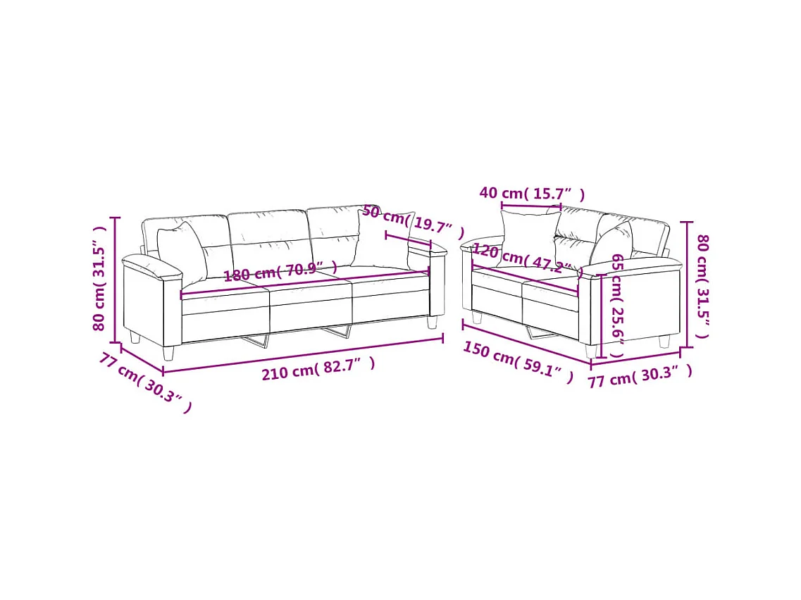 Juego de sofás con cojines 2 piezas tela microfibra negro