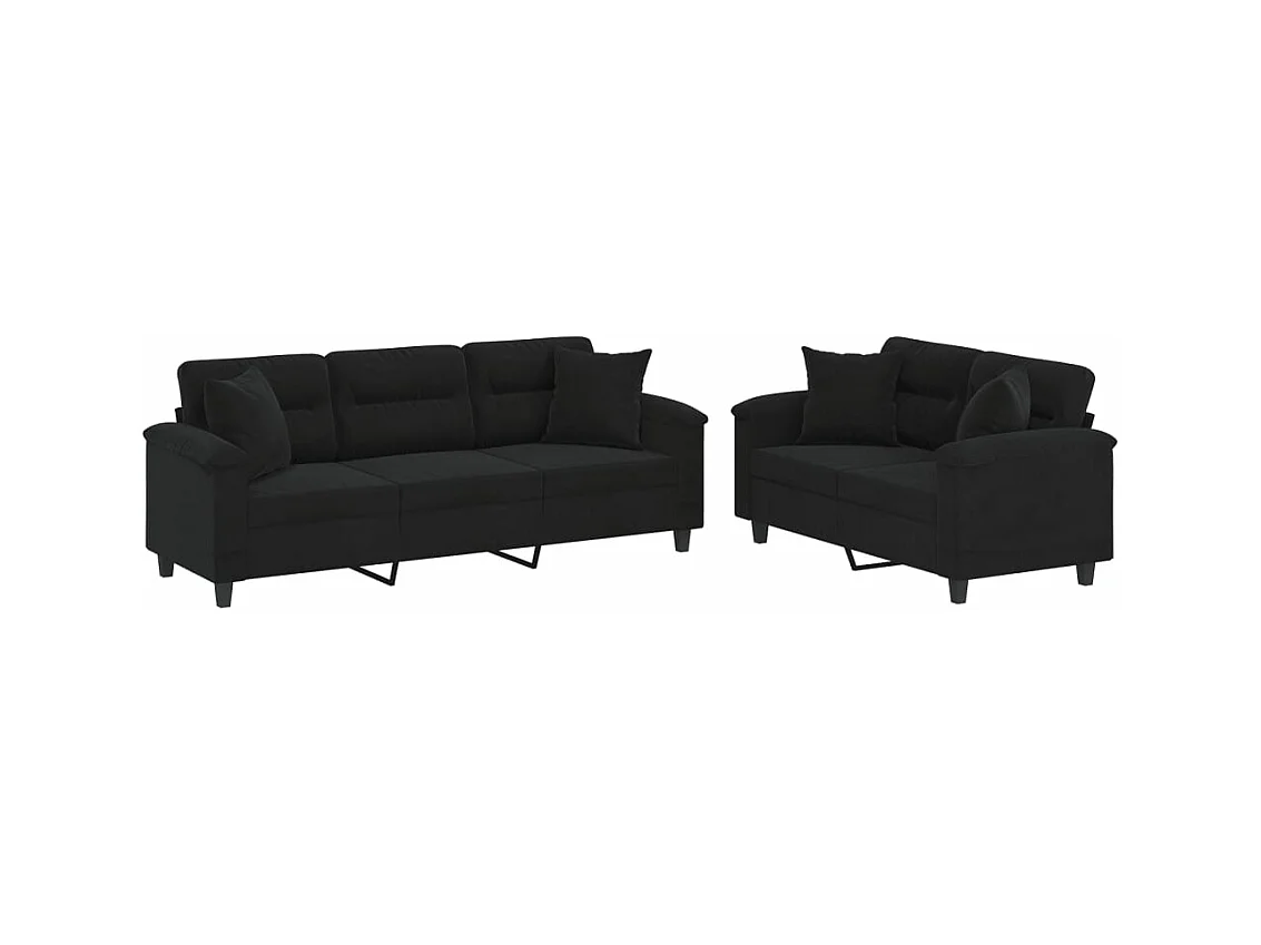Juego de sofás con cojines 2 piezas tela microfibra negro