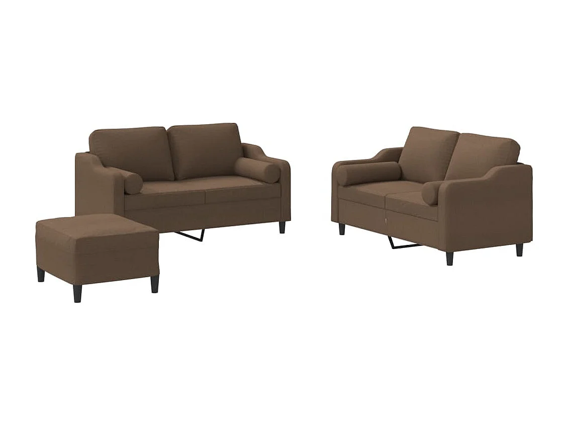 Ensemble de canapés 3 pièces avec coussins marron tissu