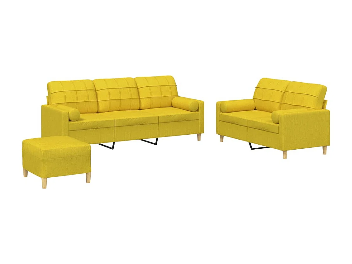 Ensemble de canapés 3 pièces avec coussins jaune clair tissu