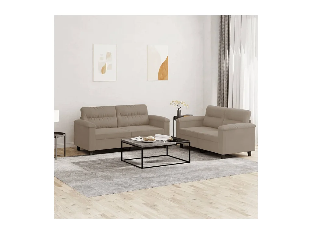 Ensemble de canapés 2 pièces avec coussins taupe tissu microfibre