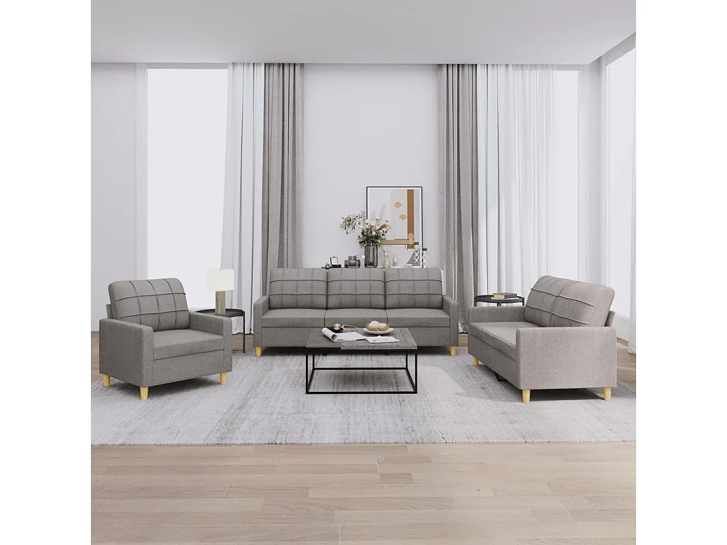 3-delige Loungeset met kussens stof taupe