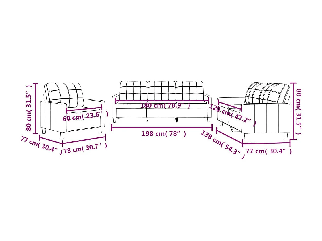 3-delige Loungeset met kussens stof taupe