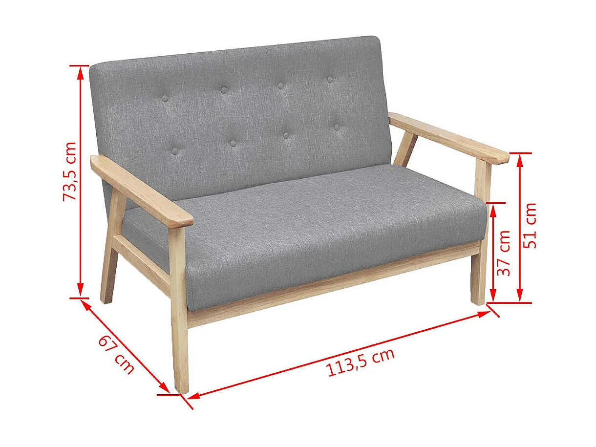 Ensemble de canapés 2 pièces Tissu Gris clair