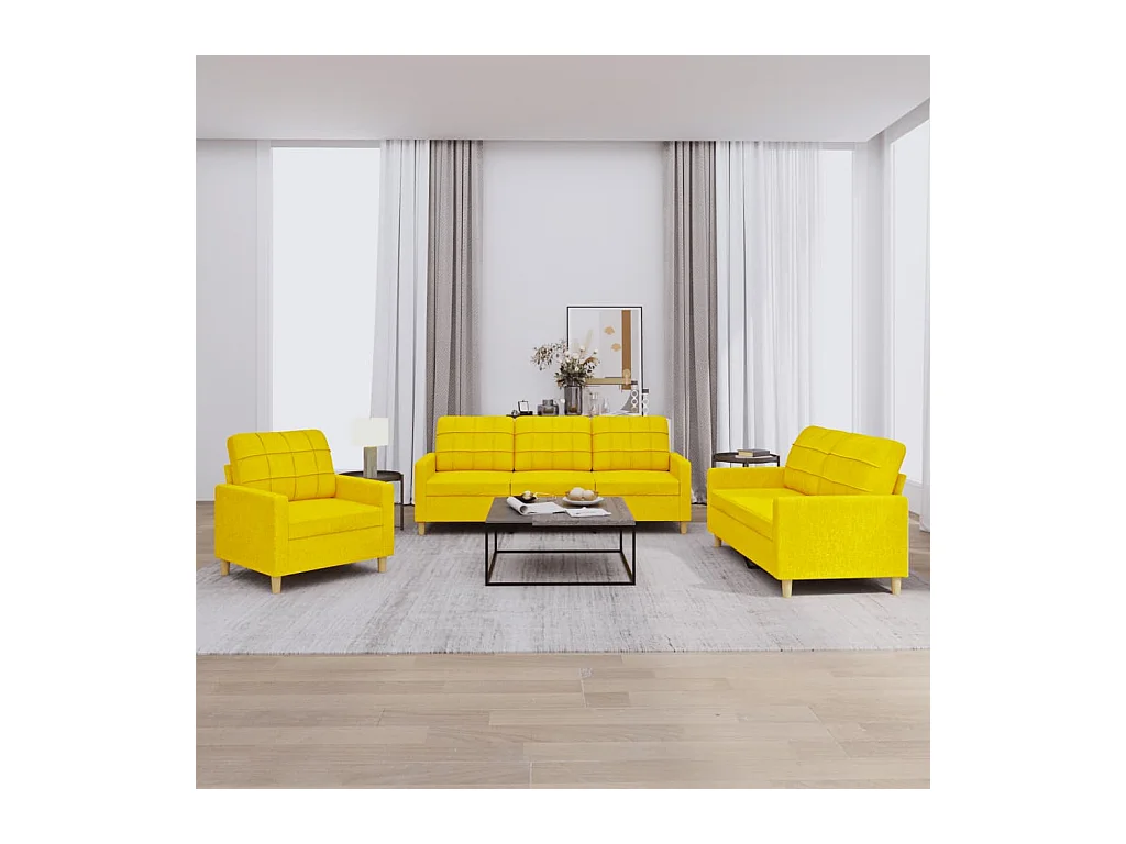 Ensemble de canapés 3 pièces avec coussins Jaune clair Tissu