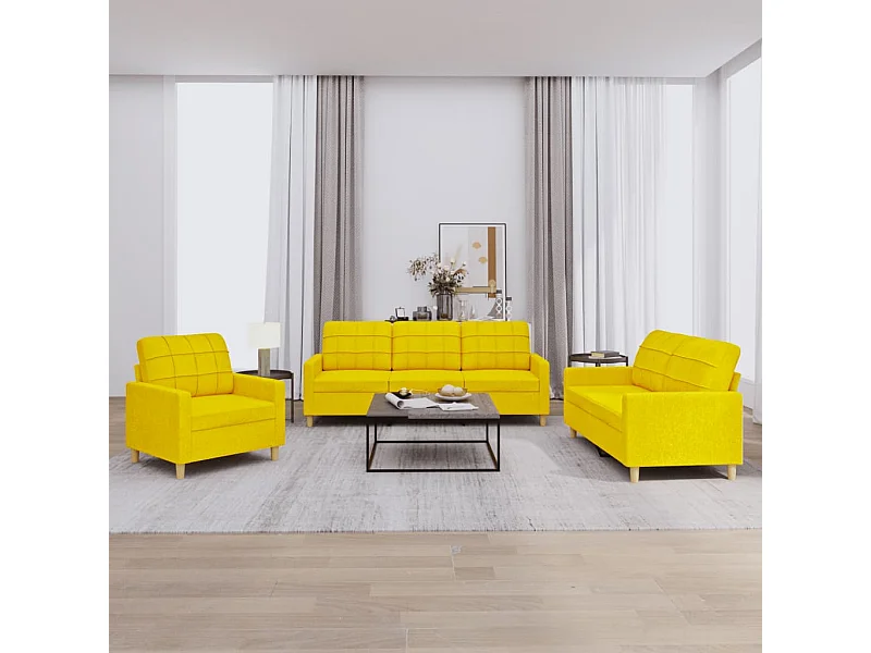 Ensemble de canapés 3 pièces avec coussins Jaune clair Tissu