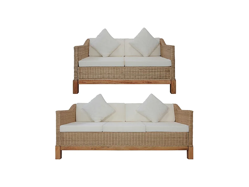 Ensemble de canapés 2 pièces avec coussins Rotin naturel