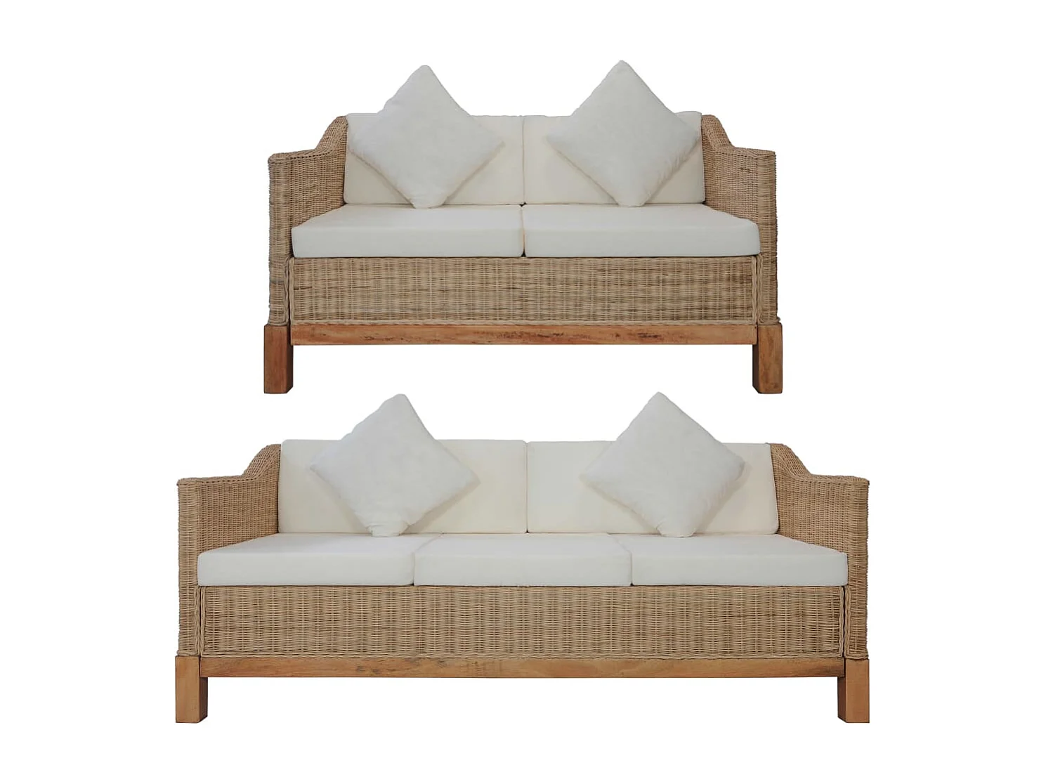 Ensemble de canapés 2 pièces avec coussins Rotin naturel